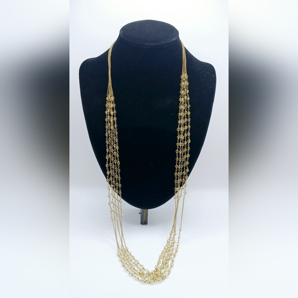 Talbots Multistrand Light Yellow Chain Necklace W/ Acrylic Beading 16"